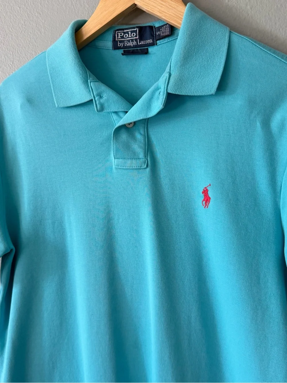 Polo Ralph Lauren Custom Fit Polo Shirt Aqua Blue Pink Pony Men’s S